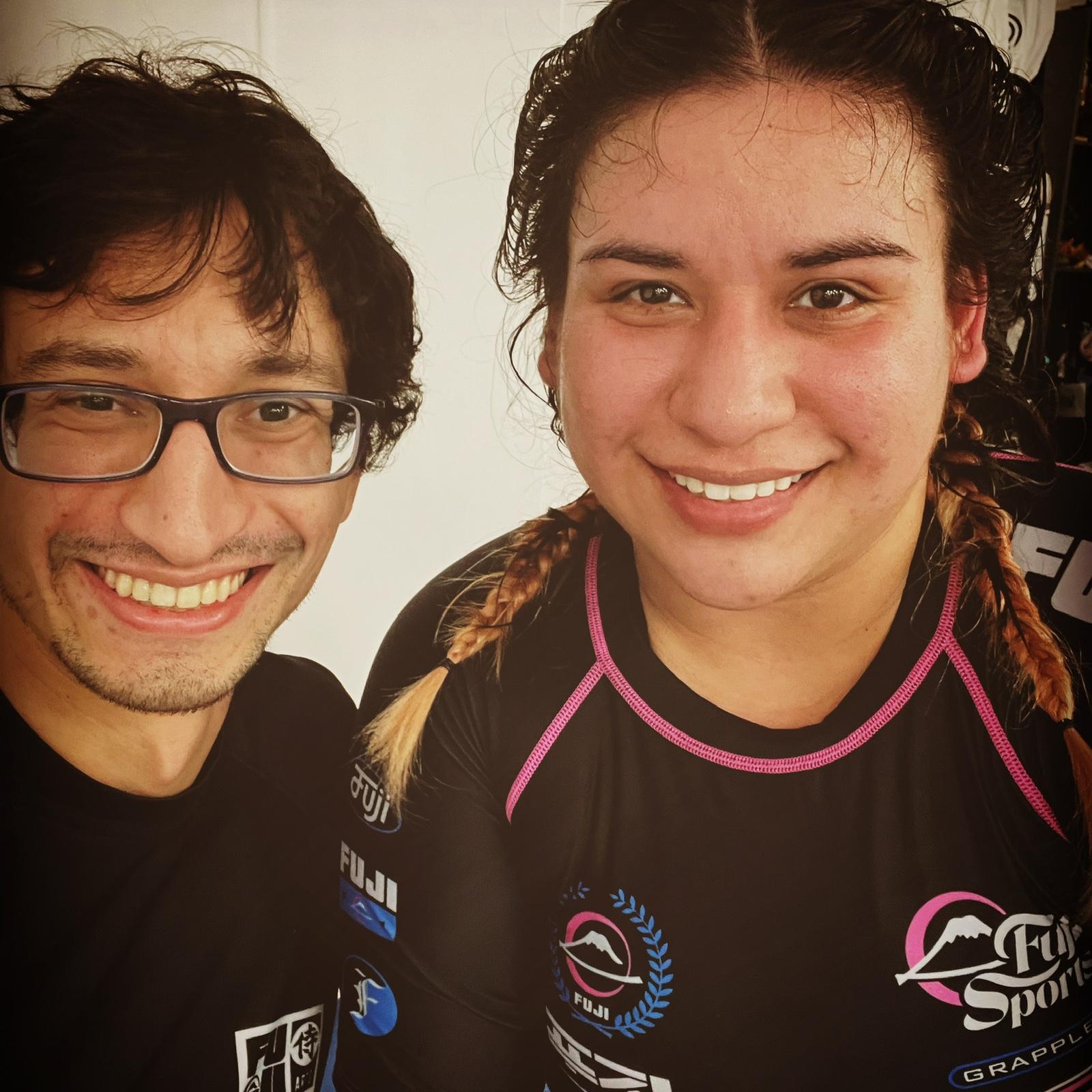 One of our first times training jiu jitsu together after Arnold convinced me to try it out.