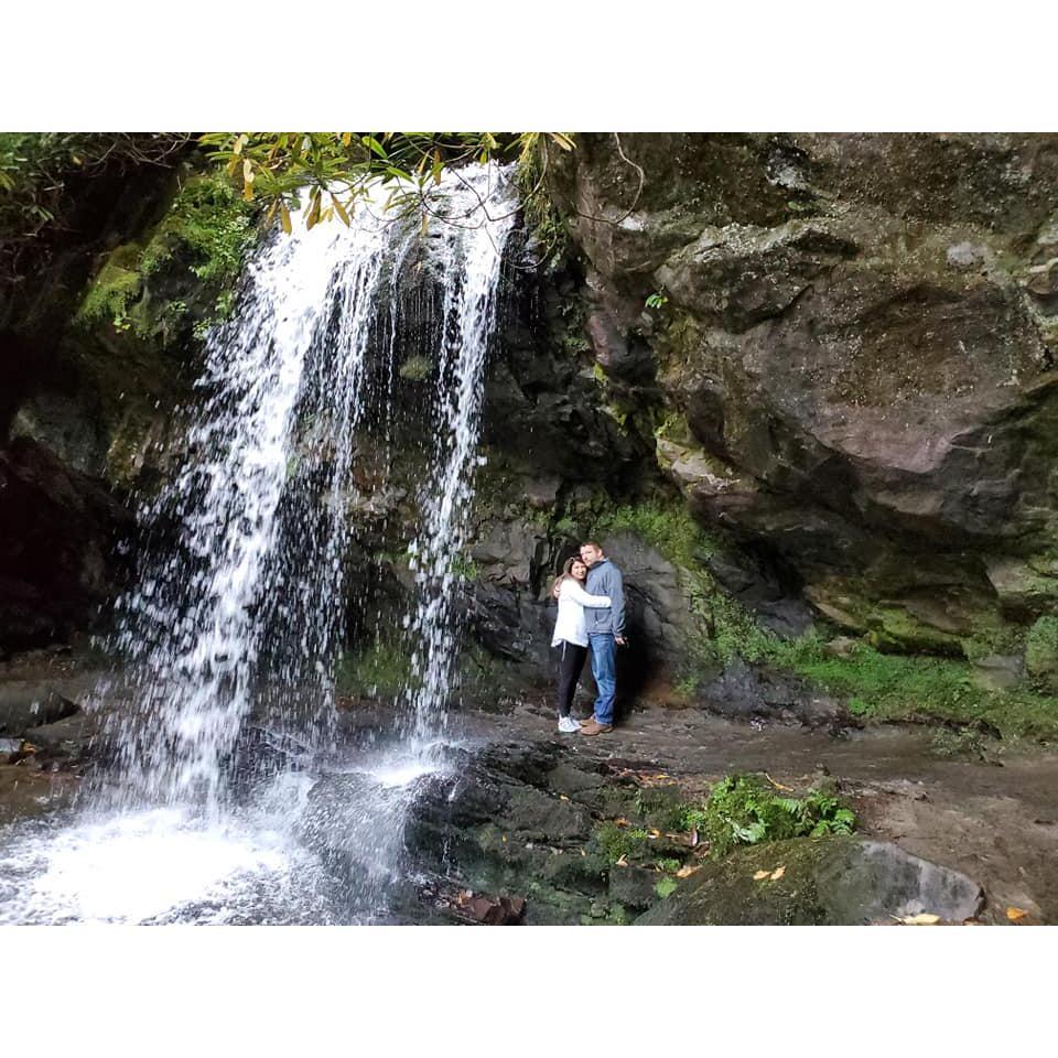 Behind the falls. We were falling deeper in...