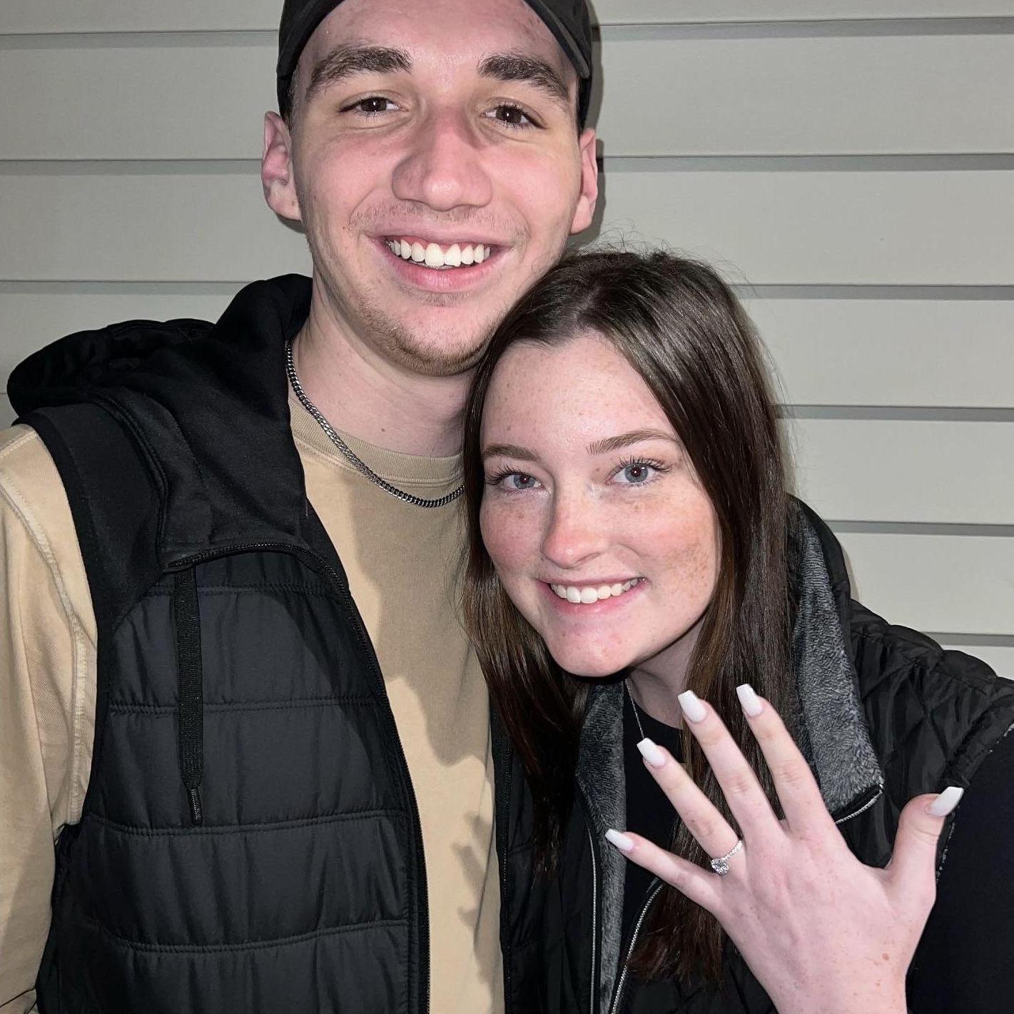 The picture we took outside Ziano's to announce we were engaged on our social medias (2022)