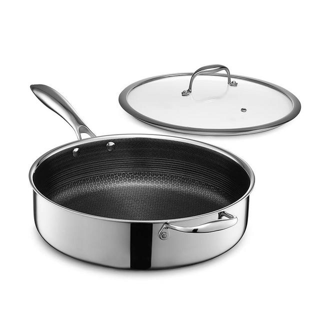 HexClad Hybrid Nonstick 5.5 Qt Deep Sauté Pan and Lid, Dishwasher and Oven-Safe, Compatible with All Cooktops