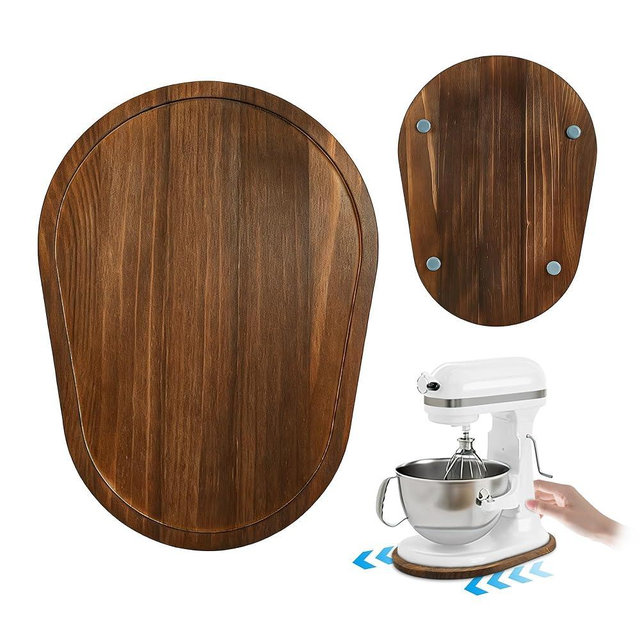 FUGWU Mixer Slider Mat for KitchenAid 5-8 Qt Bowl Lift Stand Mixers, Pine Wood Moving Tray Storage Organizer for Kitchen Countertop Accessories and Attachments(5-8 Qt,Brown)
