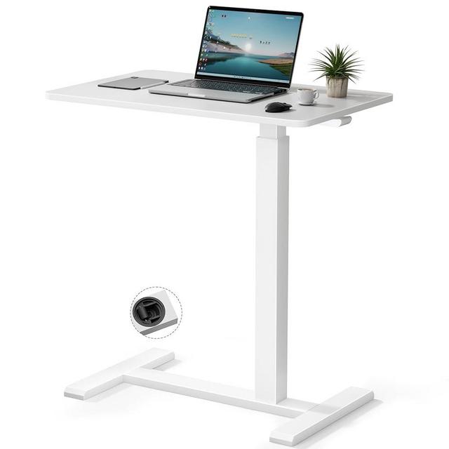 GallopFun Rolling Teacher Standing Desk with Hidden Wheels,Pneumatic Mobile Laptop Table Height Adjustable Small Sit Standing Desk for Home Office,White