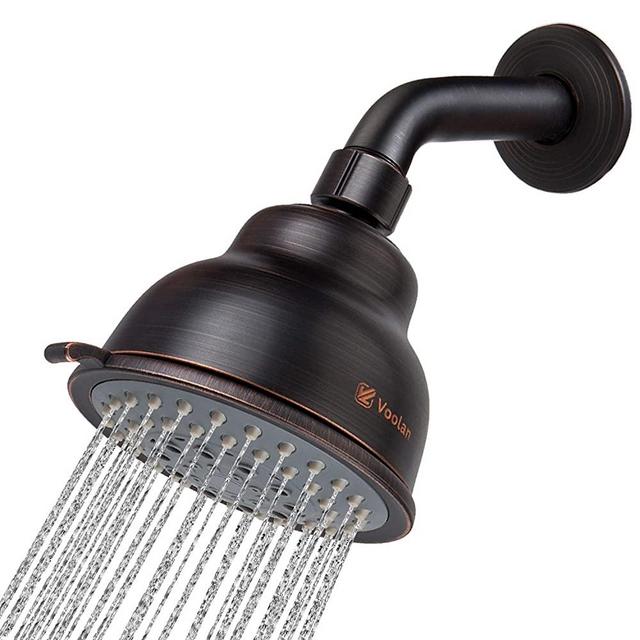 High Pressure Shower Head with Shower Arm - Voolan 5 Function Rain Shower Head - Comfortable Shower Experience Even at Low Water Flow - Oil-Rubbed Bronze