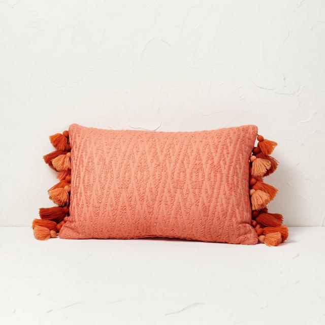 Chunky Woven Lumbar Throw Pillow with Tassels Coral - Opalhouse™ designed with Jungalow™