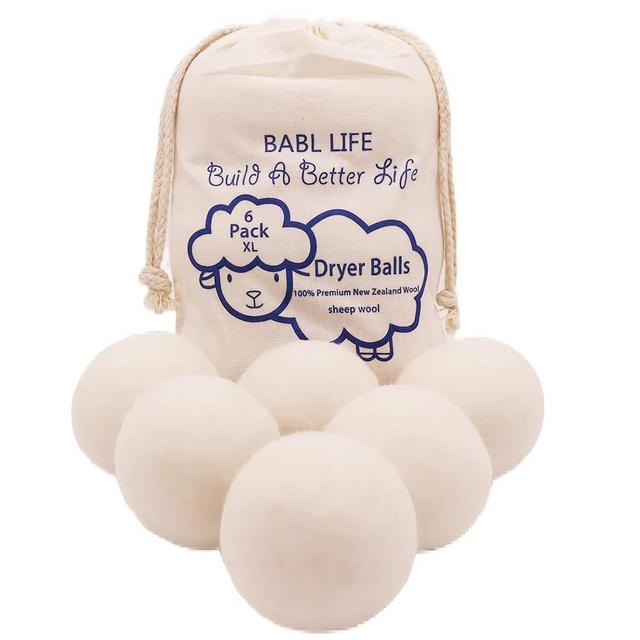 Upgraded Version(Made of The Latest Shearing)-Wool Dryer Balls-Pack of 6 XL,Premium Reusable New Zealand Natural Fabric Softener,Saves Drying Time, Handmade Dryer Balls-2.6 Inch