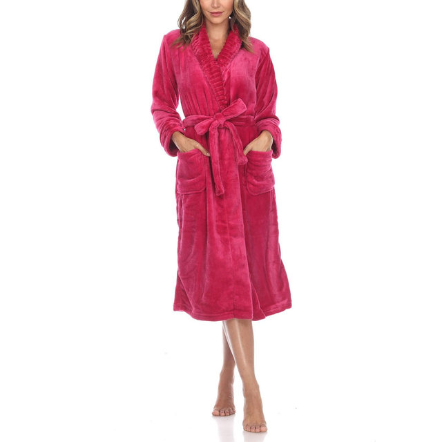 White Mark Women's Long Cozy Loungewear Belted Robe