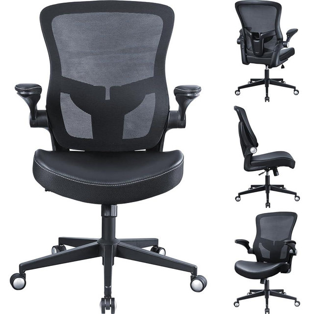 Heavy Duty Office Chair, 400lbs Ergonomic Desk Office Chair for Heavy People, Home Office Desk Chairs with Flip-Up Arms Computer Executive Task Chair with Adjustable Lumbar Support