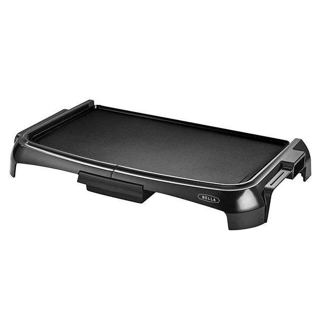 BELLA 10" x 16" Griddle Non-Stick, Adjustable Control Knob with 7 Settings, Dishwater Safe, PFOA Free, Black