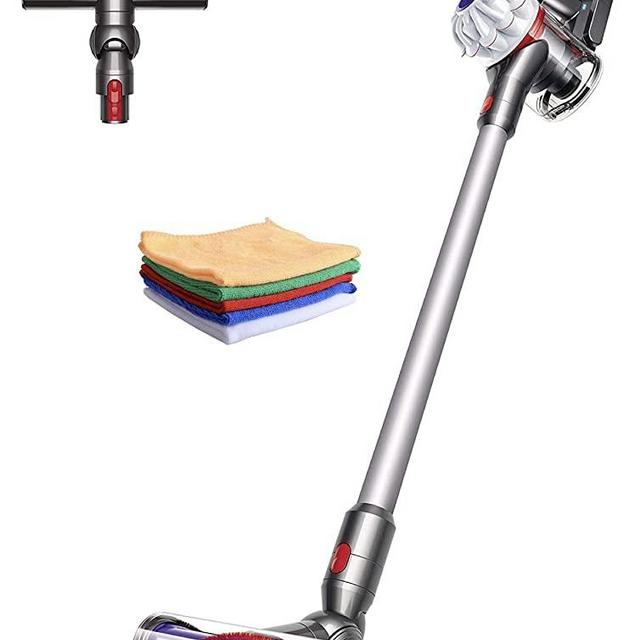 Premium Dyson V7 Allergy HEPA Cordless Stick Vacuum Cleaner: Lightweight, Powerful, Bagless Ergonomic, Telescopic Handle, Rechargeable Battery, Height Adjustable, White + Hubxcel One Microfiber Cloth