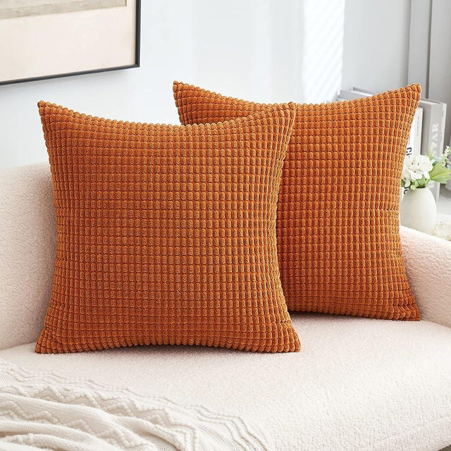 MIULEE Pack of 2 Fall Pillow Covers 18x18 Inch Burnt Orange Super Soft Corduroy Decorative Throw Pillows Couch Home Decor for Cushion Sofa Bedroom Living Room