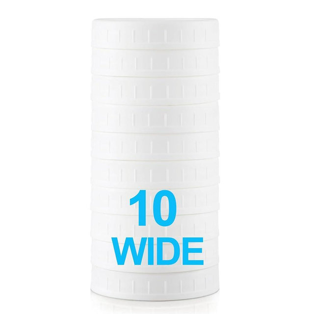 [10 Pack] WIDE Mouth Mason Jar Lids for Ball, Kerr and More - White Plastic Storage Caps for Mason/Canning Jars - Leak-Proof