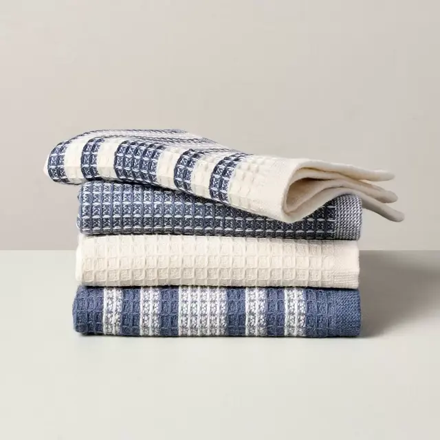 4pk Waffled Cotton Dishcloth Set Blue/Cream - Hearth & Hand™ with Magnolia