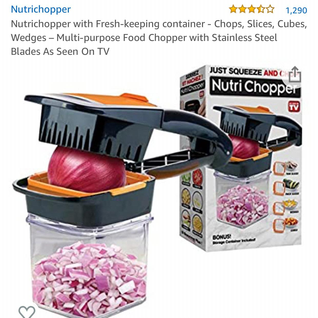 Nutrichopper with Fresh-keeping container - Chops, Slices, Cubes, Wedges – Multi-purpose Food Chopper with Stainless Steel Blades As Seen On TV