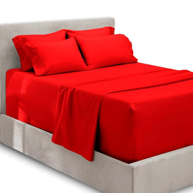 Hearth & Harbor Extra Deep Pocket King Size Sets - Fits Mattress 18-24 Inches Deep - Extra Deep Pocket Sheets - 6 Piece King Size - Cherry Red
