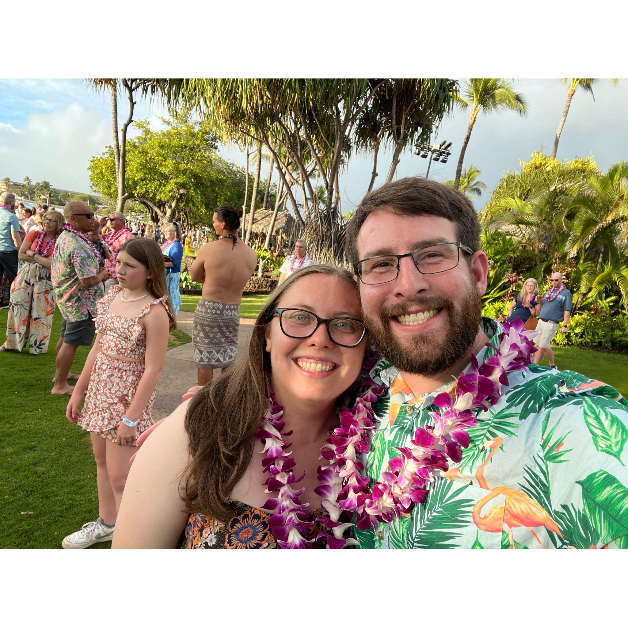 2023 - Ignore the angry girl in the back of this picture at a luau in Maui.