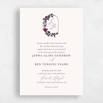 Purple Floral Wedding Invitation - Brighton Portrait