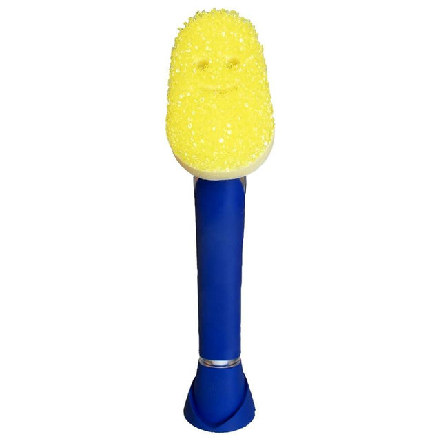 Scrub Daddy Dish Wand Scrubbing Brush with Handle, Soap Dispensing Dish Brushes, Texture Changing Washing Up Sponges With Liquid Dispenser, Scrubber with Scraper & Detachable Head Sponge, Blue