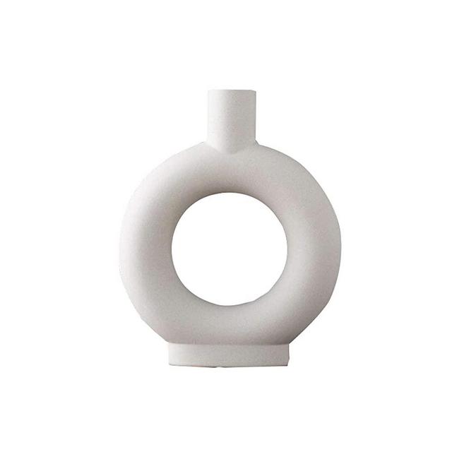 Sunormi White Ceramic Modern Arts Vases Minimalist Abstraction Flowers Vase Decoration for Living Room Office Home Table