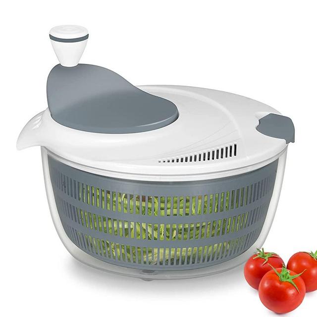 Ourokhome Salad Spinner Dryer Washer, Large Hand Crank professional Kitchen Gadgets with Bowl and Colander, Easy Cleaning, Washing, Drying Vegetables, Fruits, Lettuce, Greens, Lockable, 4 L, Gray