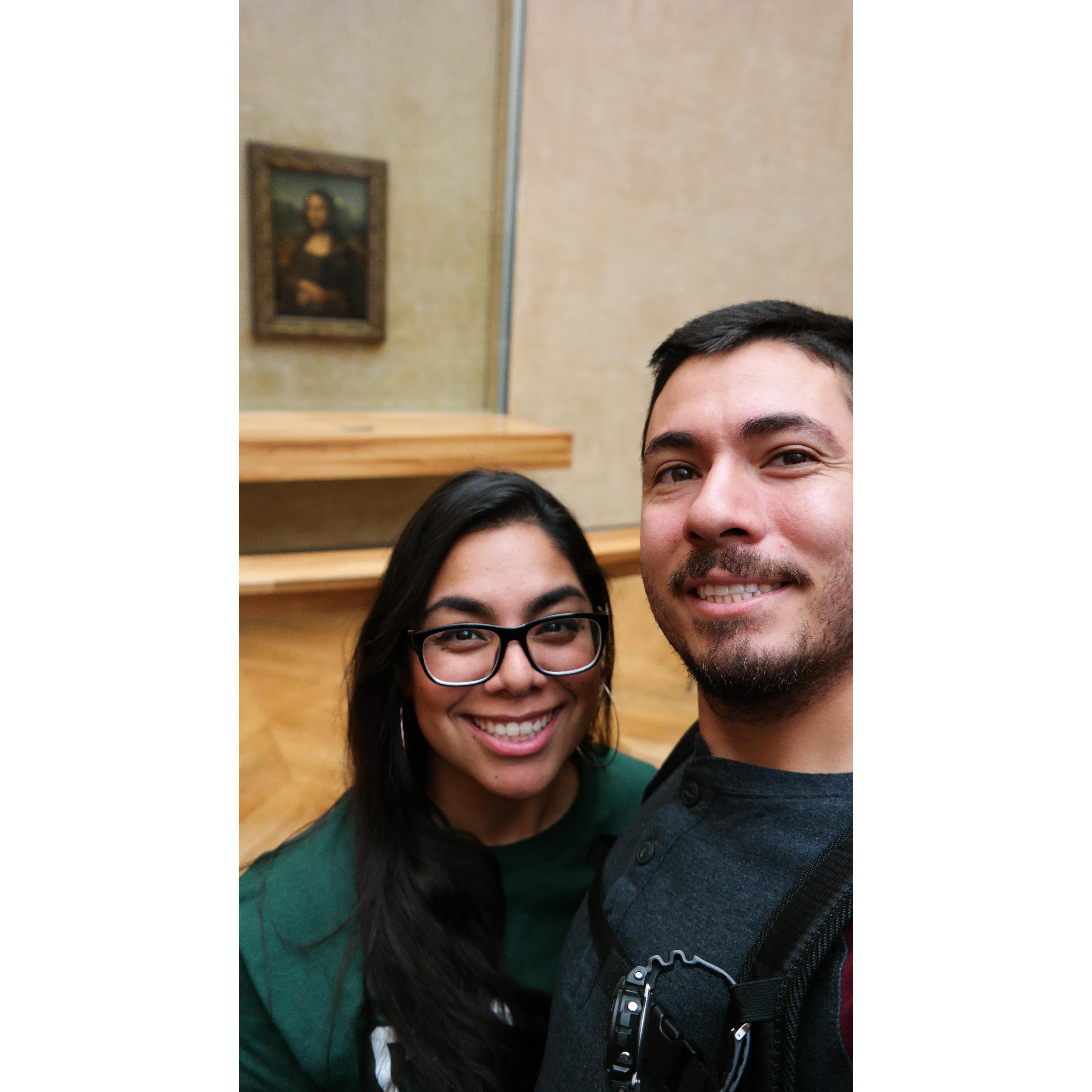 Visiting the Mona Lisa in her cage in Paris...a lot smaller than you'd expect.