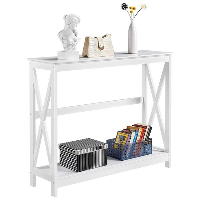 Yaheetech 2 Tier X-Design Console Table Sofa Side Accent Tables w/Storage Shelf for Living Room Entryway, White