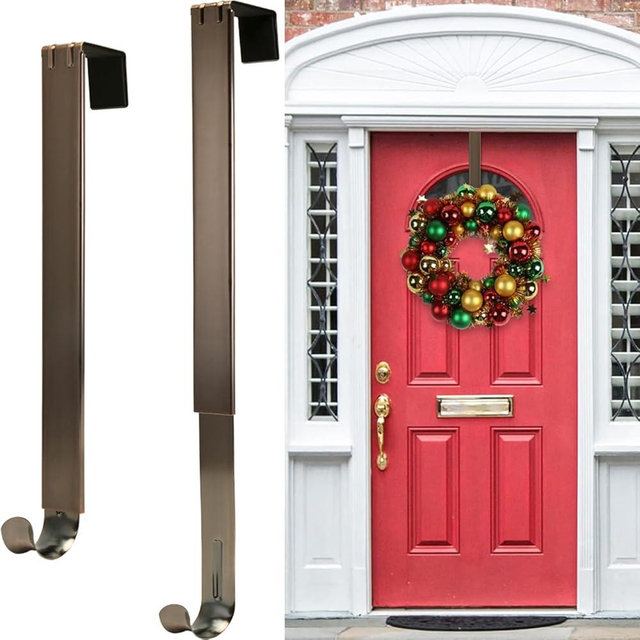 HEYHOUSE Wreath Hanger,2 Pack Christmas Halloween Decorations Adjustable Wreath Hanger for Front Door Decor from 14.9-25", Over The Door Hooks Organizer 20 lbs Larger Hooks Outside Decorations