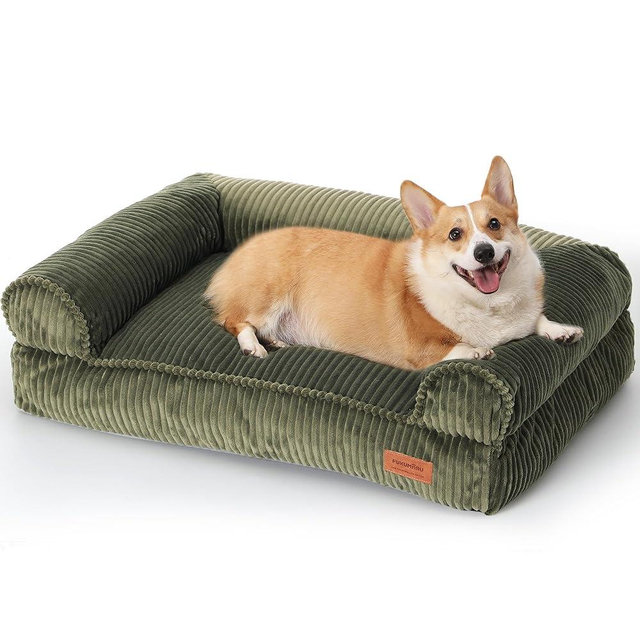 FUKUMARU Cute Dog Bed, Fluffy Dogs Couch with TPU Layer Keeping Lining Dry, Pet Sofa Medium Size Dog Easy to Care, Warm Cat Bed with Removable Zipper Cover, 36inch, Large, Green