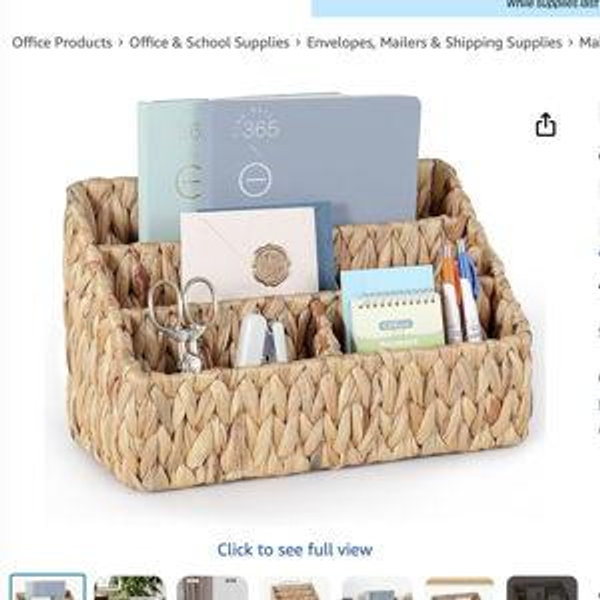 Natural Farmhouse Desk Organizers and Storage, Large Countertop Mail Holder, Tabletop Organizer (Water Hyacinth)