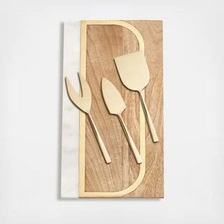4-Piece Monogrammed Cheese Board & Knife Set