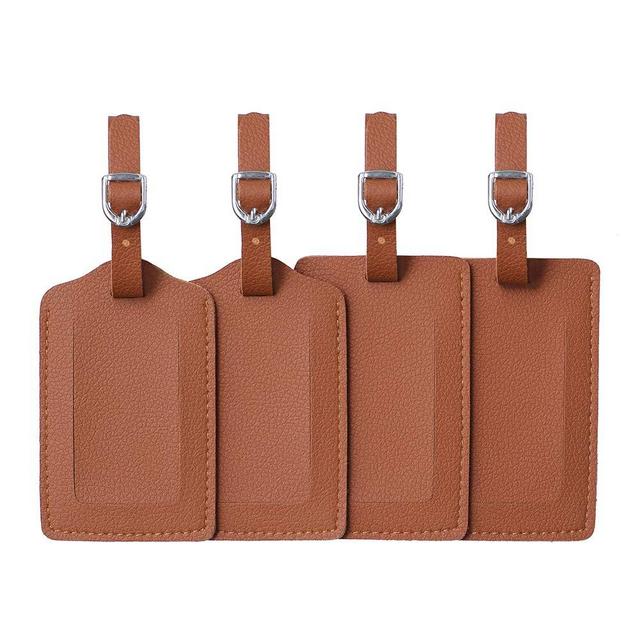 Luggage Tag，Leather Identifiers Travel Tags For Suitcase,Bag Tags with Name Card Holder-Set of 4(Brown)