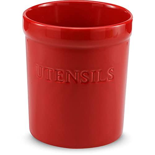 PriorityChef Kitchen Utensil Holder for Countertop, Heavy Ceramic Utensils Caddy, Large Spatula Organizer Utensil Crock - Red