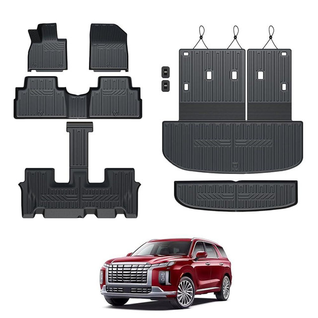 GALVAGNIATE Floor Mats for 2020-2024 2025 Hyundai Palisade 7-seat/8-seat Trunk Mat with Backrest Mat, All Weather TPE Cargo Liner Lower Cargo Mat for Palisade Accessories