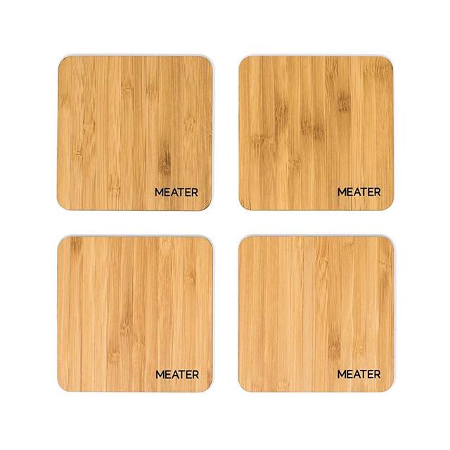 MEATER Natural Bamboo Drink Coasters - Set of 4 100% Eco-Friendly Stylish Coasters for Beer, Coffee, Martinis, and Wine Coolers