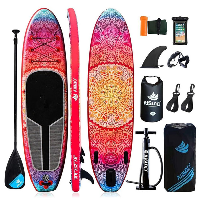 AISUNSS Inflatable Paddle Board for Adult, Paddle Board for All Skill Levels, Wide SUP Board with Primium Accessories Include SUP Carry Bag, Hand Pump, 10L Waterproof Bag and Adj Paddle