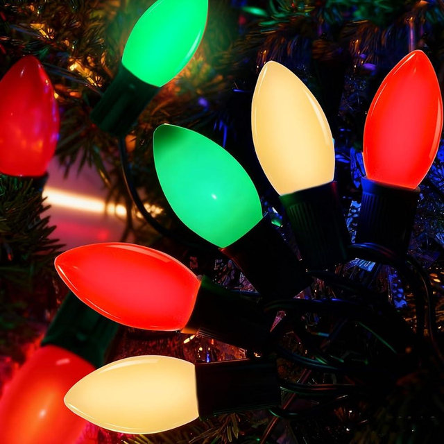 C9 LED Red White and Green Christmas Lights Outdoor, 26Ft Vintage Christmas Walkway Decorations Lights with 26 LED Colorful Bulbs, C9 Hanging String Lights for Holiday Roofline Patio Window Xmas Decor