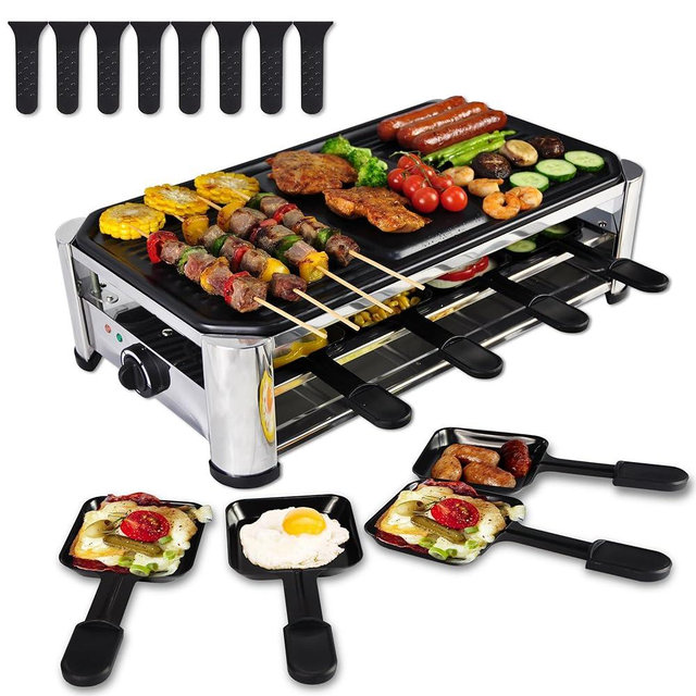 TAMARIT Raclette Cheese Table Grill Portable Electric Indoor Korean BBQ Griddle 1400 W Raclette Party Grill with Iron Nonstick Extra Large Cooking Plate for Home Party, Stainless Steel