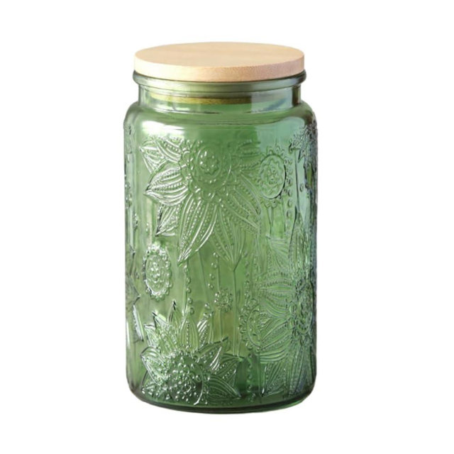 ANSQU Green Glass Canister, 34oz Candy Jar with Lid, Vintage Colored Mason Jars for Kitchen Decorative Jar for Coffee Tea Candy Cookies, Cute Jars (Green, 1 Pack)