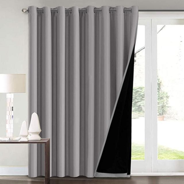 100% Blackout Curtains for Living Room Extra Wide Blackout Curtains for Patio Doors Double Layer Lined Drapes for Double Window Thermal Insulated Curtains/Draperis - Grey, 100" x 84"