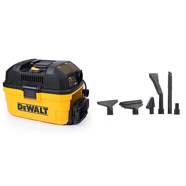DeWALT Portable 4 Gallon Wet/Dry Vaccum, Yellow & Workshop Wet/Dry Vacs Vacuum Accessories WS17854A 1-7/8-Inch Shop Vacuum Attachment Kit for Use with A Shop Vacuum with Homeowners in Mind