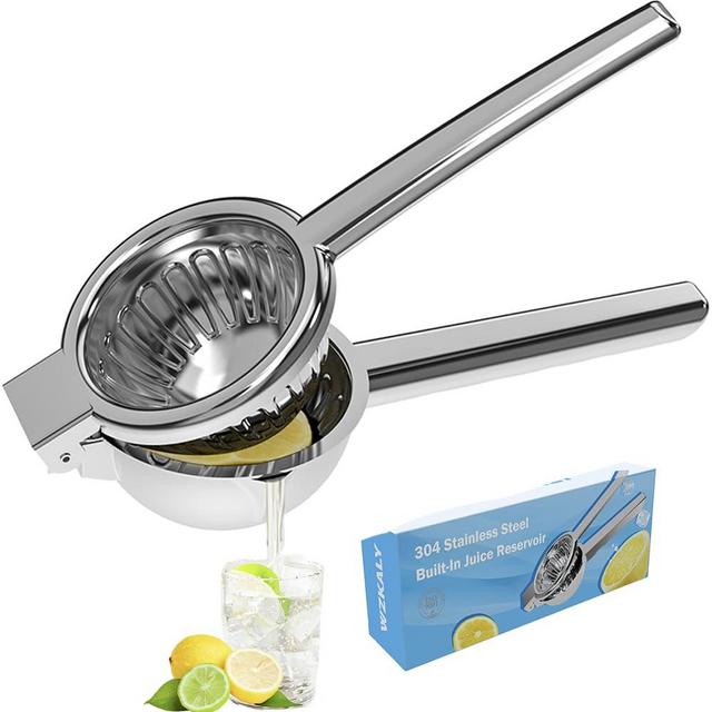 WZKALY Lemon Squeezer Stainless Steel - Heavy Duty Solid Metal Squeezer Bowl - Large Manual Citrus Press Juicer and Lime Squeezer - 2 in 1 hand Juicer - Store Juice -No Splashing(Sliver)