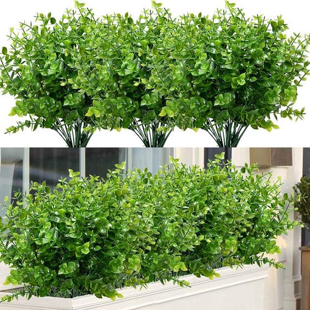 ArtBloom 12 Bundles Outdoor Artificial Boxwood UV Resistant Fake Stems Plants, Faux Plastic Greenery for Indoor Outside Hanging Plants Garden Porch Window Box Home Wedding Farmhouse Décor