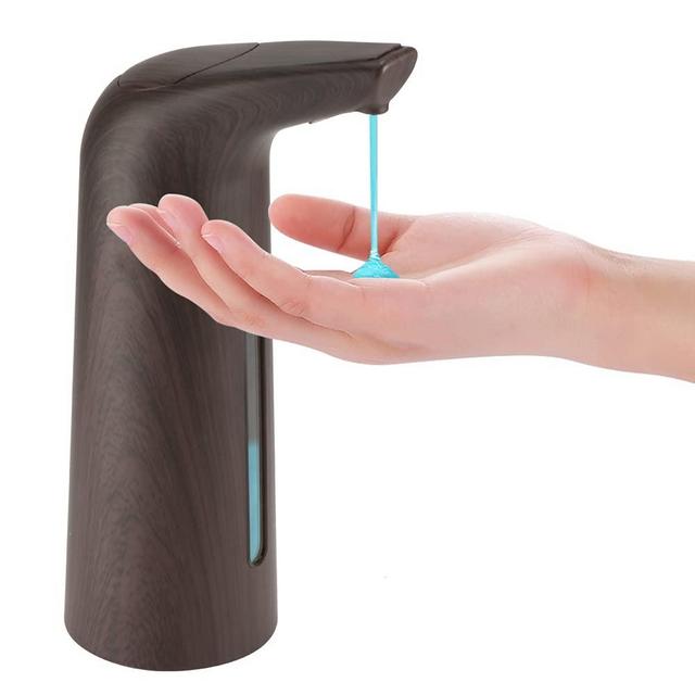 Automatic Soap Dispenser 400ml Induction Touchless Hand Soap Dispenser Hand Free Soap Dispenser for Kitchen Bathroom Brown Wooden Grain(No.8)