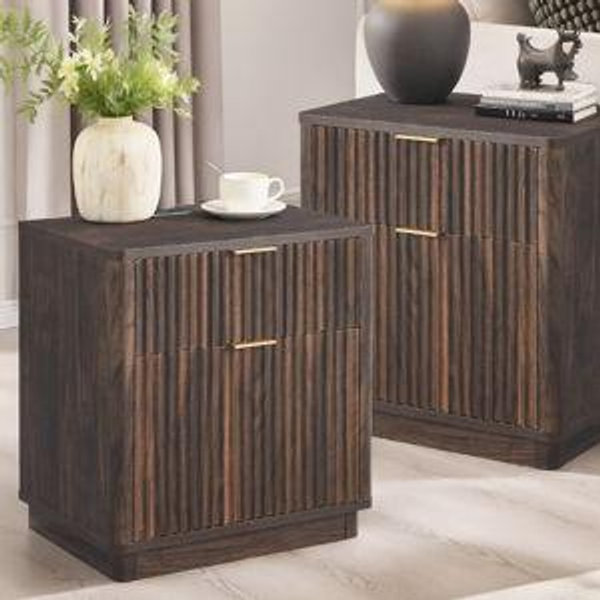 SinCiDo Modern 23" Fluted Nightstands Set of 2 with Charging Station, 2 Storage Drawers Bedside Tables for Bedroom, Living Room, Dark Walnut