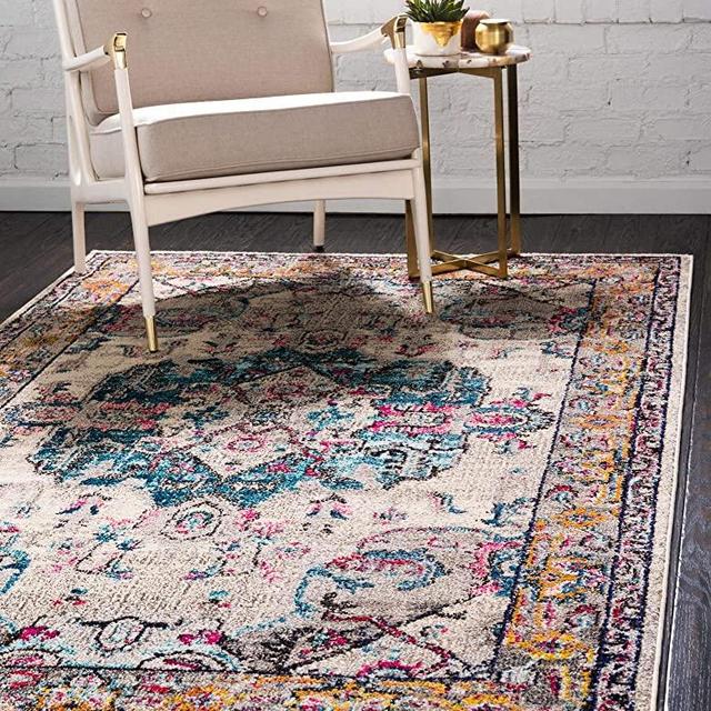 Rugs.com Fleur Collection Rug – 7' x 10' Beige Medium-Pile Rug Perfect for Bedrooms, Dining Rooms, Living Rooms