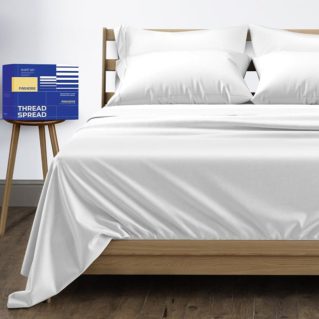 THREAD SPREAD Egyptian Cotton Sheets King Size - 1000 Series High Thread Count Cotton King Size Sheets Set (6 PC, White), 16" Snug Fit Deep Pocket, Sateen Weave Ultra-Soft Hotel Luxury Sheets