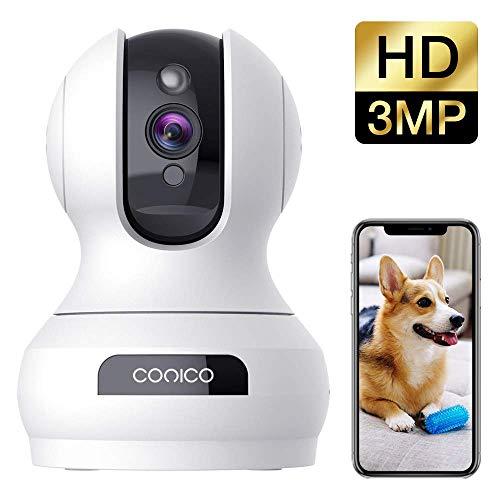 Wireless Security Camera 1536P Pet Camera, CONICO 3MP Dog Cam Baby Monitor 360° Viewing 8X Zoom, 2-Way Audio, Surveillance Camera with Motion Sound Alerts Night Vision Cloud Storage Works with Alexa