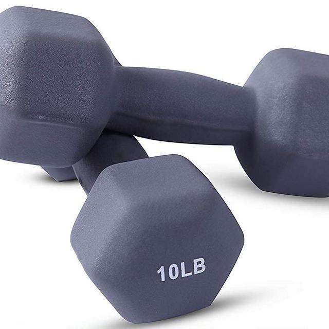 Neoprene Dumbbell Pairs by Day 1 Fitness - 12 WEIGHT OPTIONS, 1 - 20 LBS - Non-Slip, Hexagon Shape, Color Coded, Easy to Read Hand Weights for Muscle Toning, Strength Building, Weight Loss