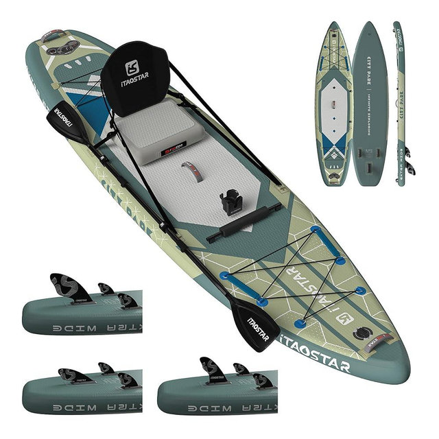 iTAOSTAR City Park 12'×35" Extra Wide Paddle Board with Seat, One-Stop Premium SUP Board Gears, Tailored 5 Fins, Stable Inflatable Stand Up Paddle Boards for Youth/Adults of All Levels