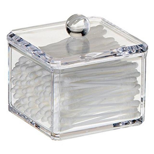 Square Stackable Organizer Acrylic Cotton Ball Holder Q-tip Holder Bathroom Swab Pad Dispenser