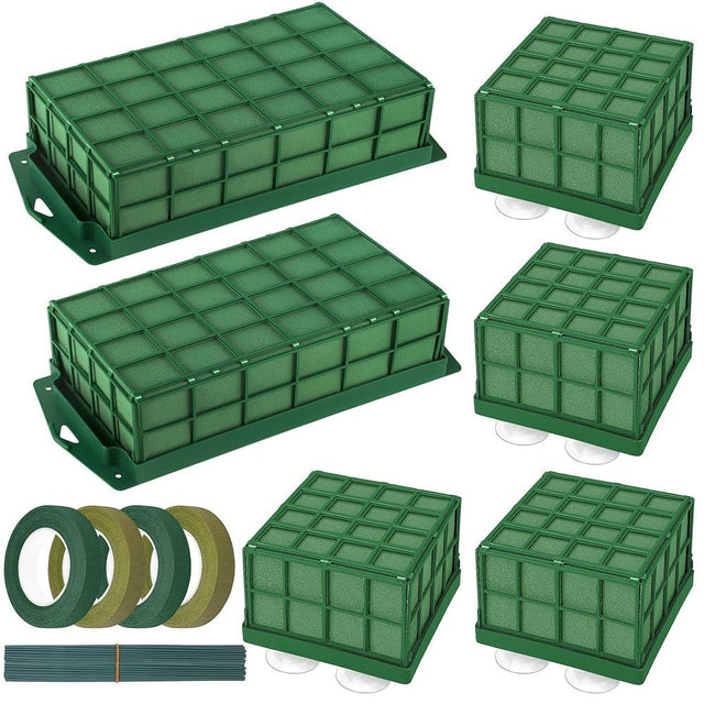 Hahood 6 Packs Floral Foam Cage Rectangle and Square Flower Holder with Floral Foam Blocks Flower Cage Holders Flower Arrangements Supplies Cage for Fresh Flowers, Wedding Home Garden Decorations
